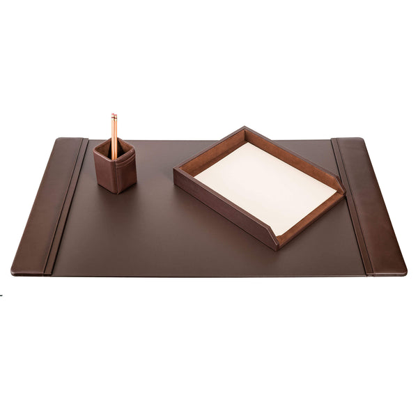 dacasso Chocolate Brown Leather 3-Piece Desk Set
