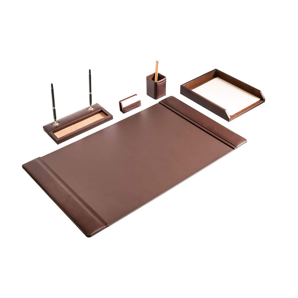 Dacasso Chocolate Brown Leather 5-Piece Desk Set