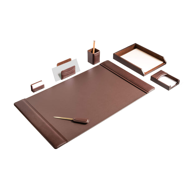 Dacasso Chocolate Brown Leather 7-Piece Desk Set