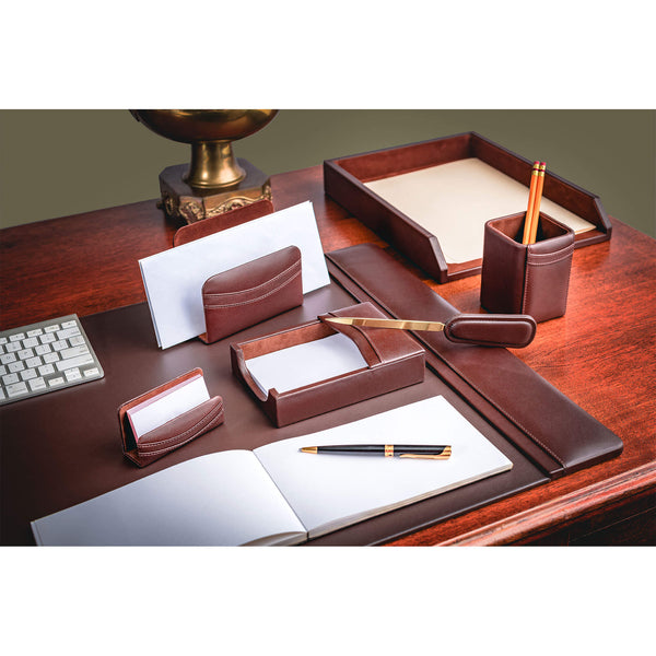 Dacasso Chocolate Brown Leather 7-Piece Desk Set