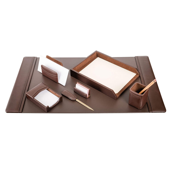 dacasso Chocolate Brown Leather 7-Piece Desk Set