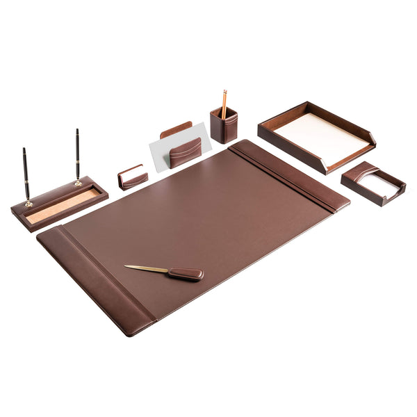 Dacasso Chocolate Brown Leather 8-Piece Desk Set