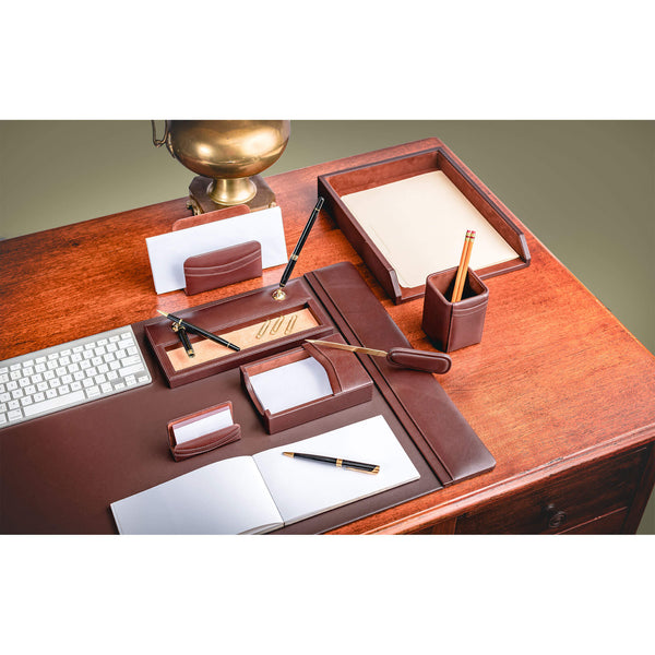 Dacasso Chocolate Brown Leather 8-Piece Desk Set