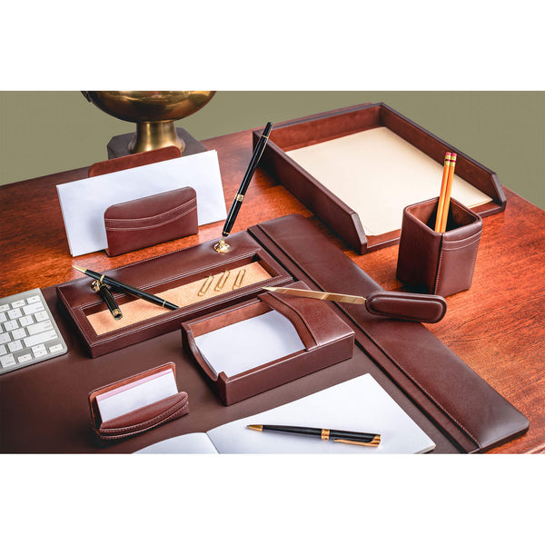 Dacasso Chocolate Brown Leather 8-Piece Desk Set
