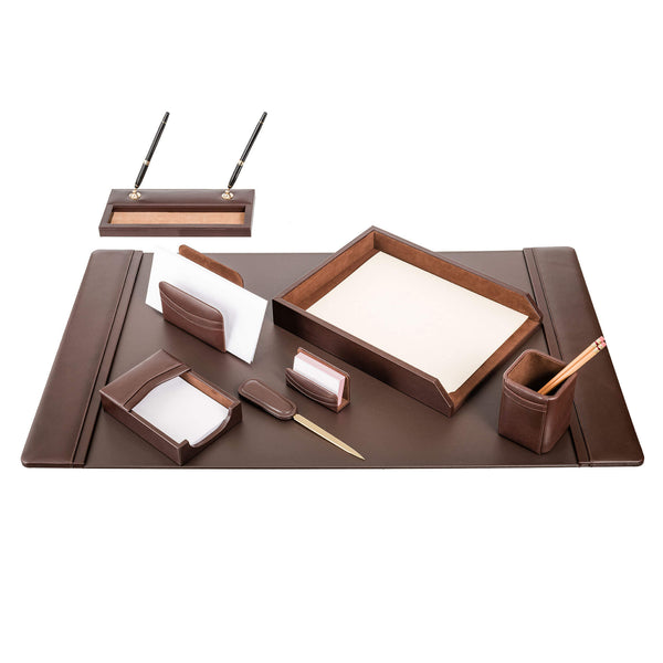 dacasso Chocolate Brown Leather 8-Piece Desk Set