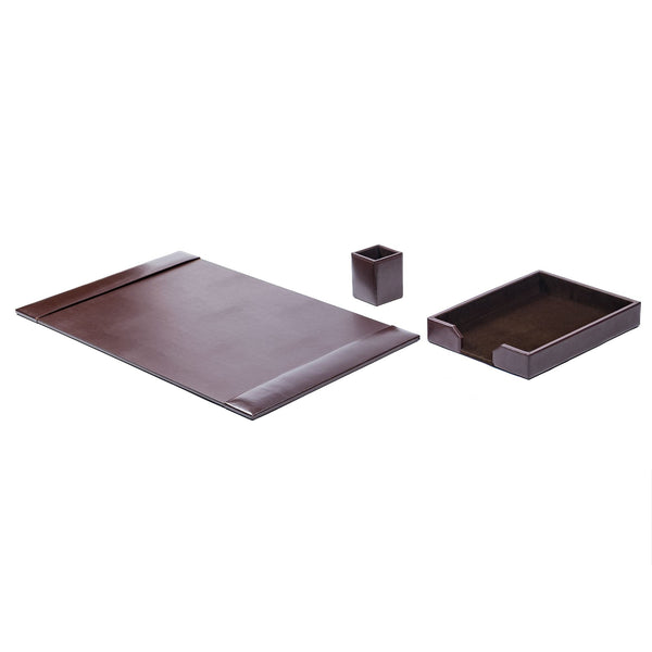 Dacasso Dark Brown Bonded Leather 3-Piece Desk Set