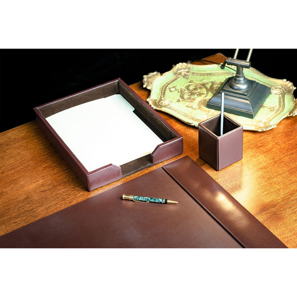 Dacasso Dark Brown Bonded Leather 3-Piece Desk Set