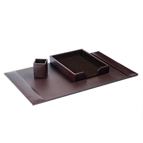 dacasso Dark Brown Bonded Leather 3-Piece Desk Set