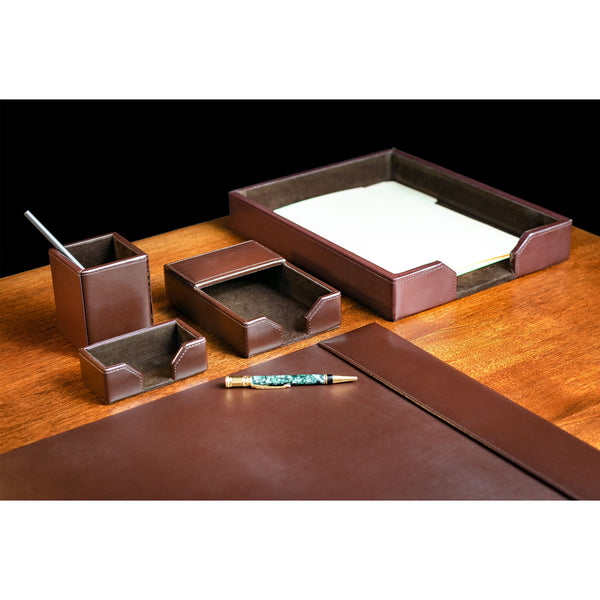Dacasso Dark Brown Bonded Leather 5-Piece Desk Set
