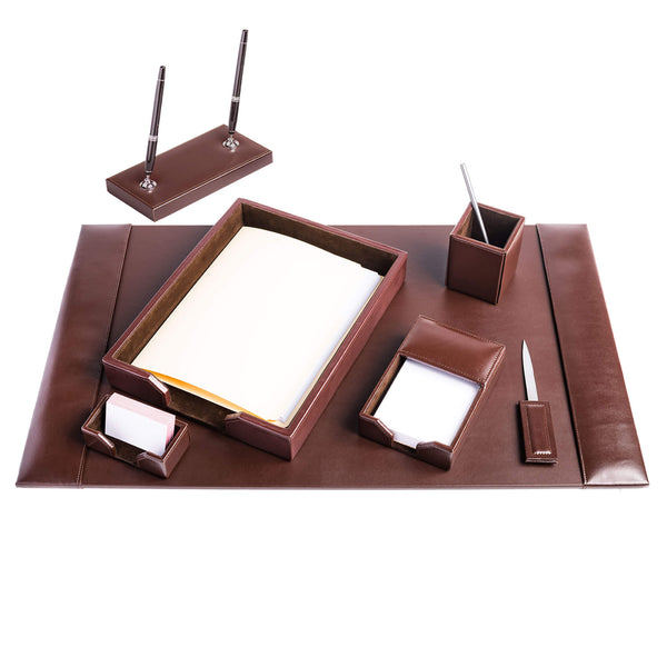 Dacasso Dark Brown Bonded Leather 7-Piece Desk Set