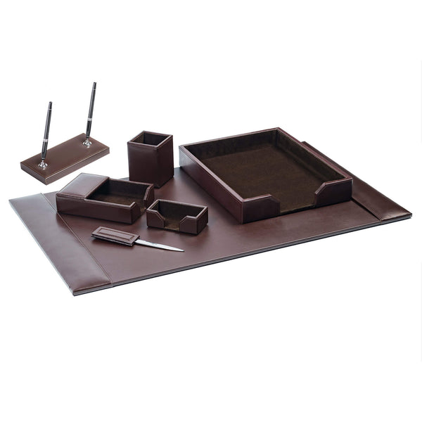 Dacasso Dark Brown Bonded Leather 7-Piece Desk Set
