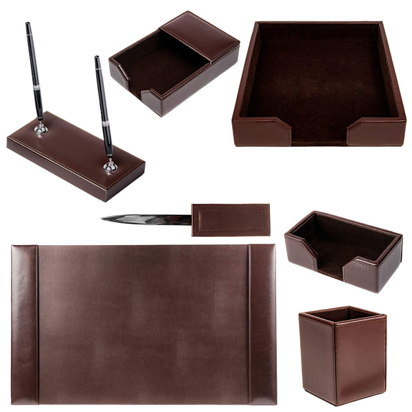 Dacasso Dark Brown Bonded Leather 7-Piece Desk Set