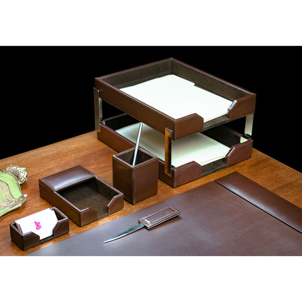 Dacasso Dark Brown Bonded Leather 8-Piece Desk Set