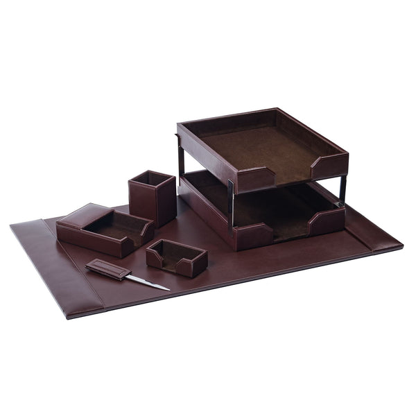 dacasso Dark Brown Bonded Leather 8-Piece Desk Set