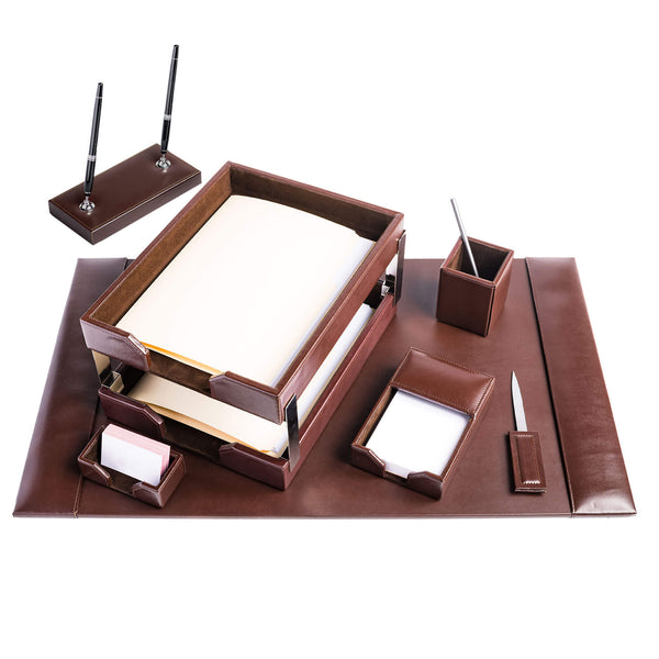 Dacasso Dark Brown Bonded Leather 9-Piece Desk Set