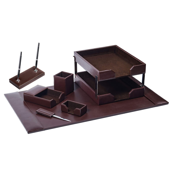 Dacasso Dark Brown Bonded Leather 9-Piece Desk Set