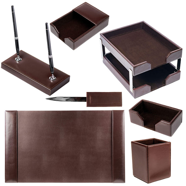 Dacasso Dark Brown Bonded Leather 9-Piece Desk Set