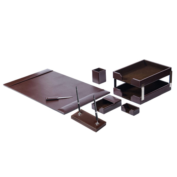 dacasso Dark Brown Bonded Leather 9-Piece Desk Set