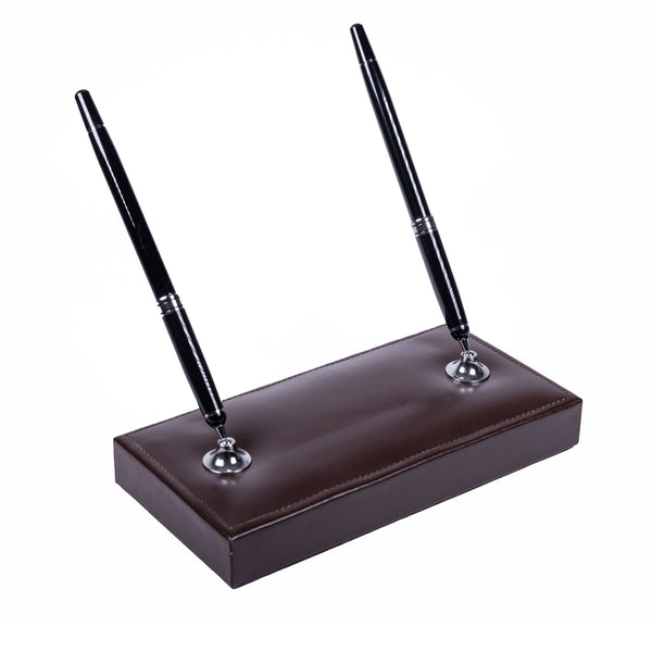 Dacasso Dark Brown Bonded Leather Double Pen Stand