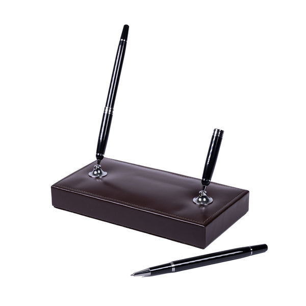 Dacasso Dark Brown Bonded Leather Double Pen Stand