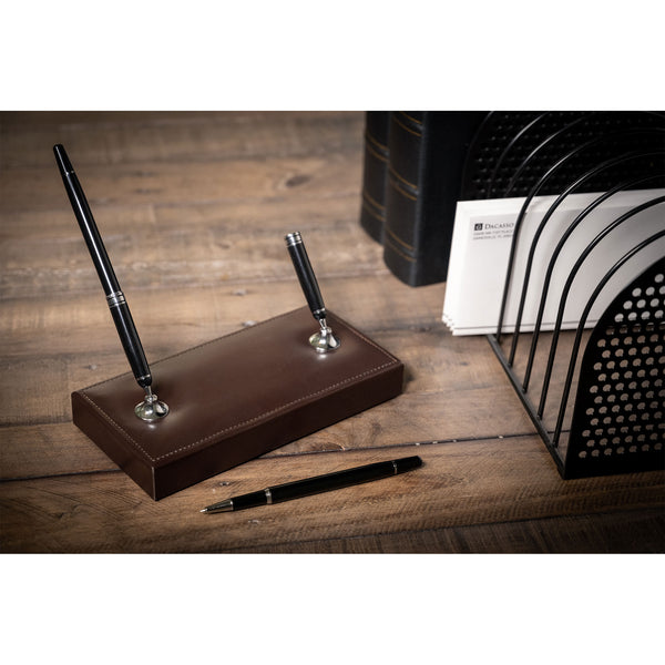 Dacasso Dark Brown Bonded Leather Double Pen Stand