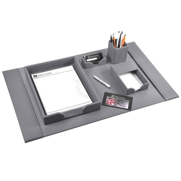 Dacasso Gray Bonded Leather 5-Piece Desk Set
