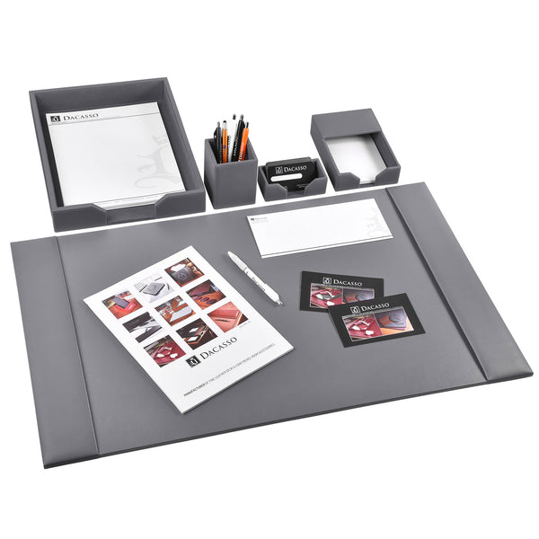 dacasso Gray Bonded Leather 5-Piece Desk Set
