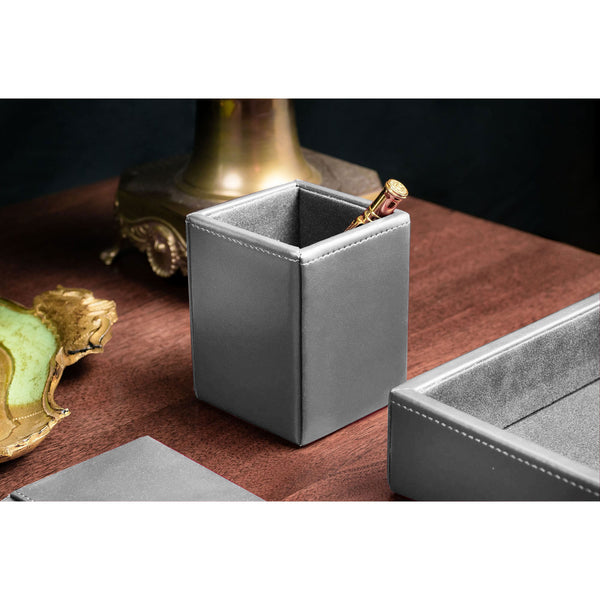 Dacasso Gray Bonded Leather Pencil Cup