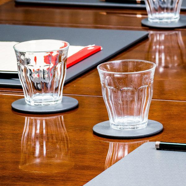 Dacasso Gray Leather 10 Round Coaster Set W/ Holder