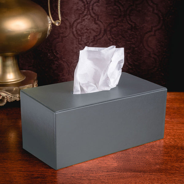 Dacasso Gray Leather Rectangular Tissue Box Cover