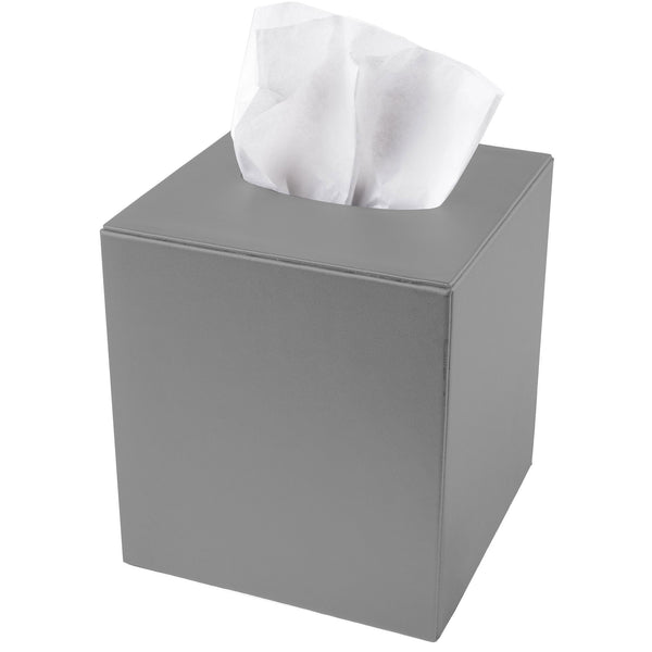 Dacasso Gray Leather Square Tissue Box Cover