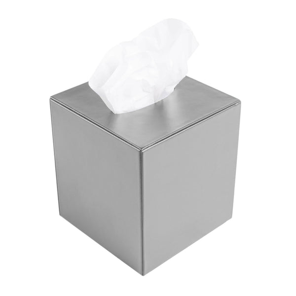dacasso Gray Leather Square Tissue Box Cover