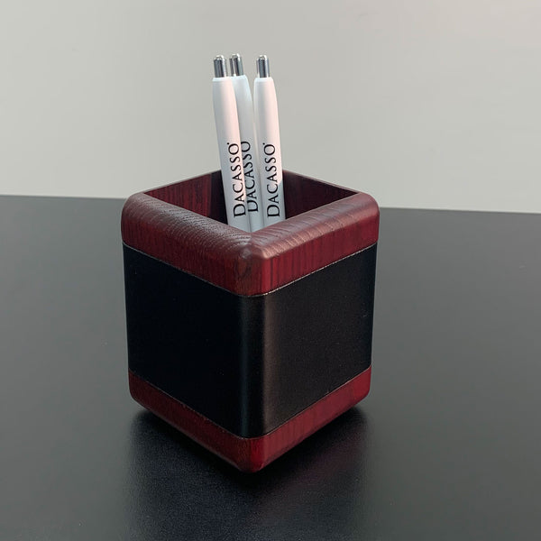 Dacasso Mahogany (Rosewood) & Black Leather Pencil Cup