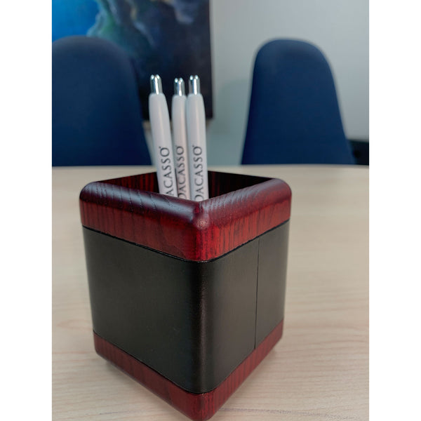 Dacasso Mahogany (Rosewood) & Black Leather Pencil Cup