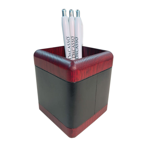 dacasso Mahogany (Rosewood) & Black Leather Pencil Cup