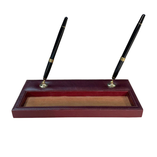 Dacasso Mocha Leather Pen Stand With Gold Accents