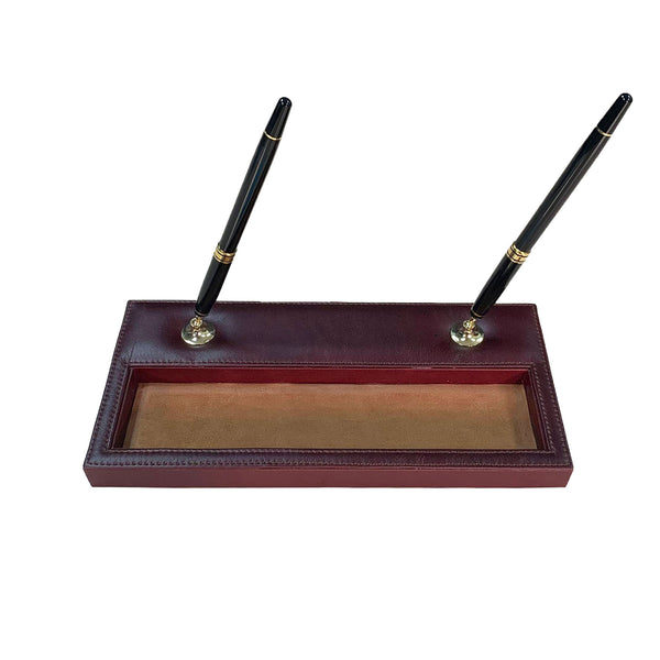 Dacasso Mocha Leather Pen Stand With Gold Accents