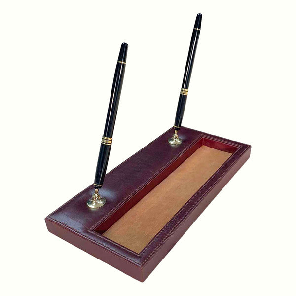 dacasso Mocha Leather Pen Stand with Gold Accents