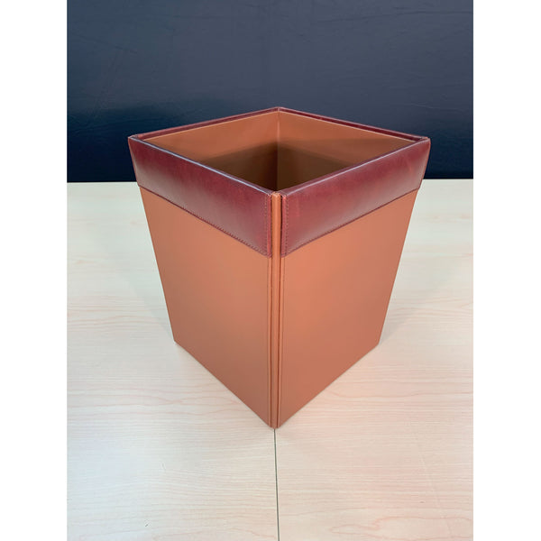 Dacasso Mocha Leather Square Waste Basket 14 Qt