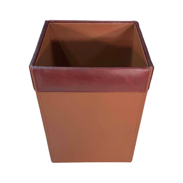 Dacasso Mocha Leather Square Waste Basket 14 Qt