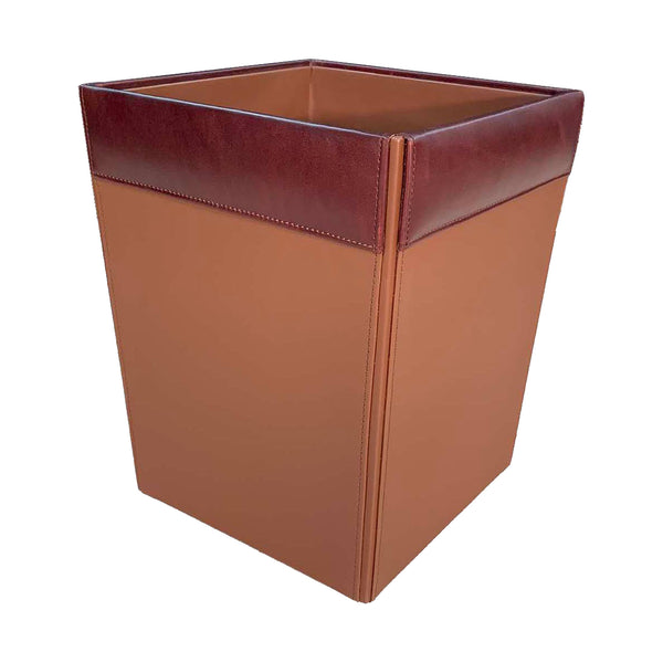 dacasso Mocha Leather Square Waste Basket 14 Qt