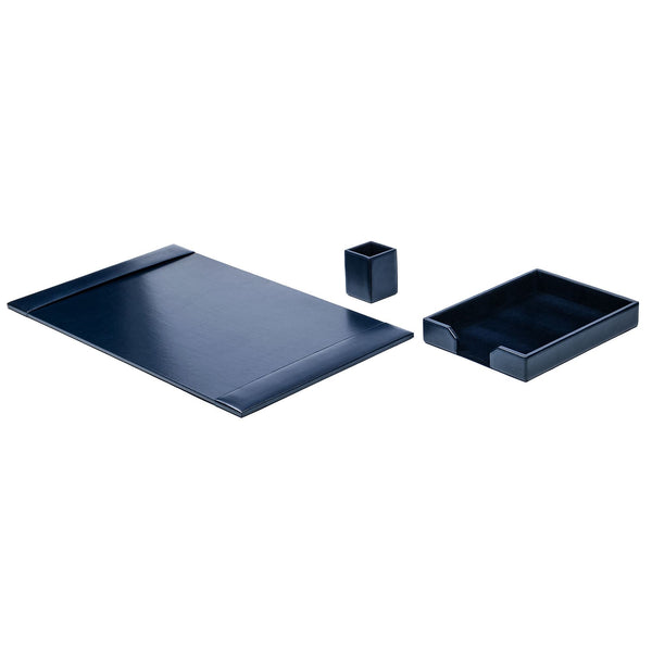 Dacasso Navy Blue Bonded Leather 3-Piece Desk Set