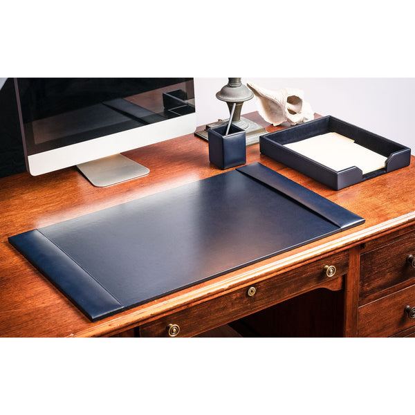 Dacasso Navy Blue Bonded Leather 3-Piece Desk Set