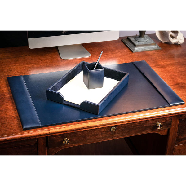 Dacasso Navy Blue Bonded Leather 3-Piece Desk Set