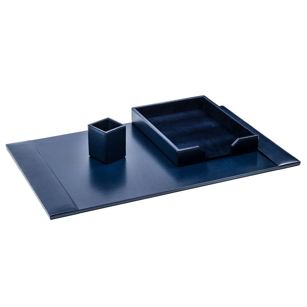 dacasso Navy Blue Bonded Leather 3-Piece Desk Set