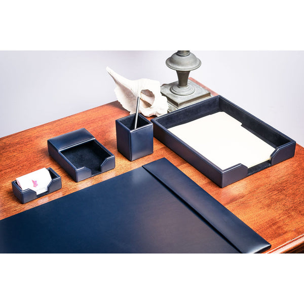 Dacasso Navy Blue Bonded Leather 5-Piece Desk Set