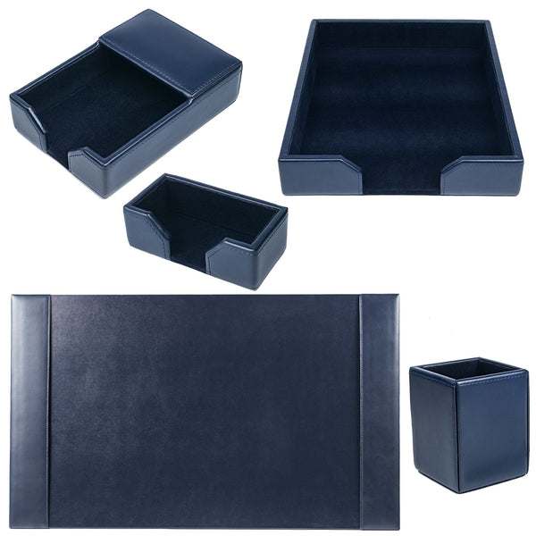 Dacasso Navy Blue Bonded Leather 5-Piece Desk Set