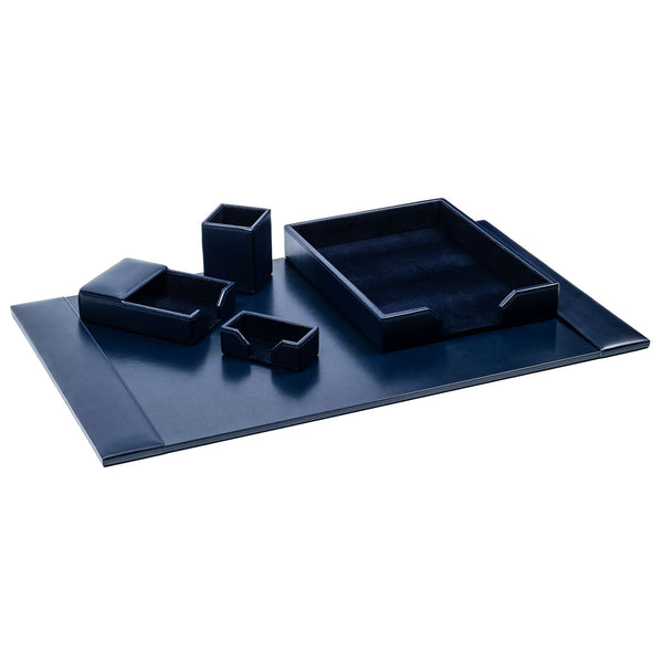 dacasso Navy Blue Bonded Leather 5-Piece Desk Set