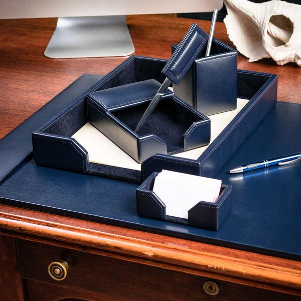 Dacasso Navy Blue Bonded Leather 6-Piece Desk Set
