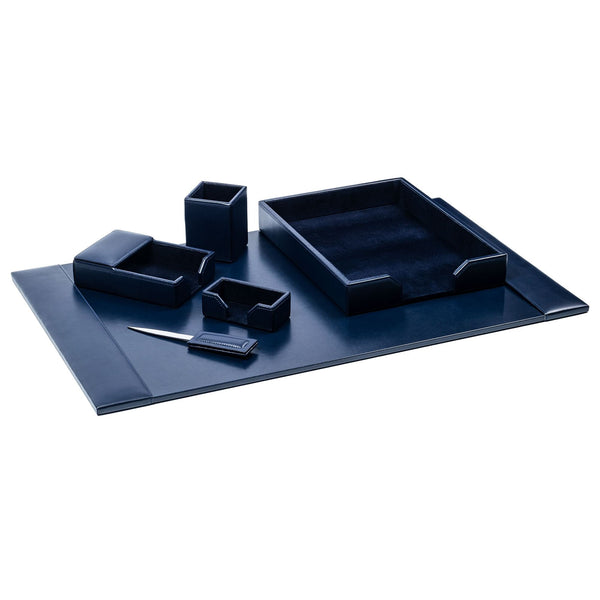 dacasso Navy Blue Bonded Leather 6-Piece Desk Set